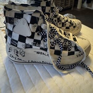 R13 Black & White Checkerboard High-Top Sneakers
